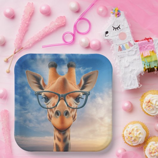 Giraffe Wearing Eyeglasses Pappteller (Party)