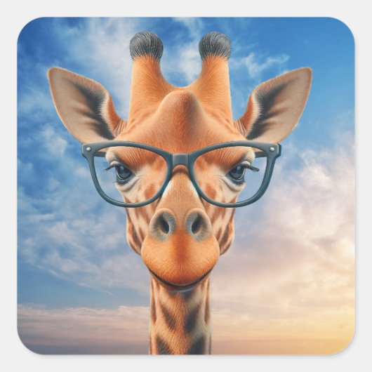 Giraffe Wearing Eyeglasses Quadratischer Aufkleber (Vorderseite)