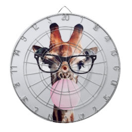 Giraffe wearing glasses blowing a pink bubble gum dartscheibe