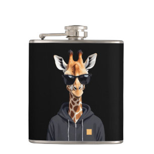 Giraffe Wearing Hoodie Funny Coole Tierart Flachmann