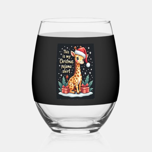 Giraffe Wearing Santa Hat Matching Christmas Pajam Weinglas Ohne Stiel (Vorderseite)