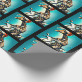 Giraffe Webereihelm auf Motorrad Moderne Kunst Kun Geschenkpapier (Ecke)