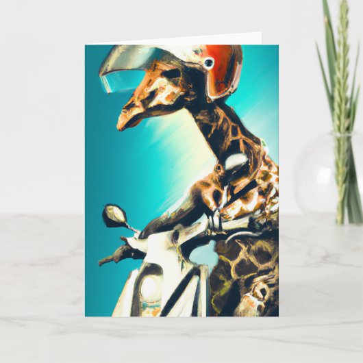 Giraffe Webereihelm auf Motorrad Moderne Kunst Kun Karte (Vorderseite)