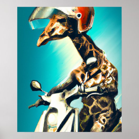 Giraffe Webereihelm auf Motorrad Moderne Kunst Kun Poster (Vorne)
