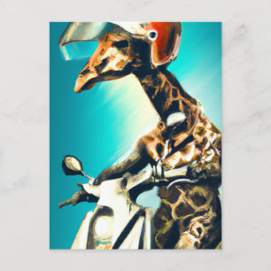 Giraffe Webereihelm auf Motorrad Moderne Kunst Kun Postkarte