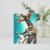 Giraffe Webereihelm auf Motorrad Moderne Kunst Kun Postkarte (Stehend Vorderseite)