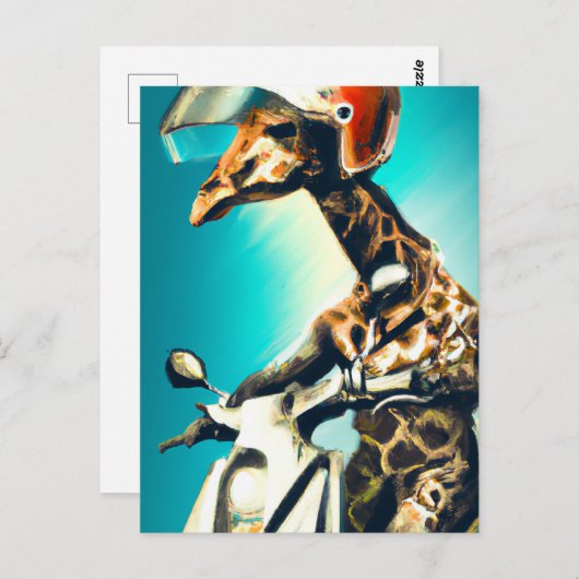 Giraffe Webereihelm auf Motorrad Moderne Kunst Kun Postkarte (Vorne/Hinten)