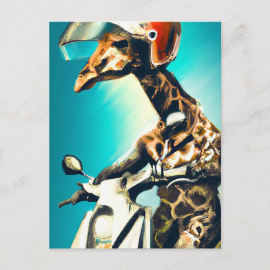 Giraffe Webereihelm auf Motorrad Moderne Kunst Kun Postkarte (Vorderseite)