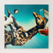Giraffe Webereihelm auf Motorrad Moderne Kunst Kun Puzzle (Horizontal)