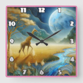 Giraffe Weide unter einem lebhaften Mond Quadratische Wanduhr (Vorderseite)