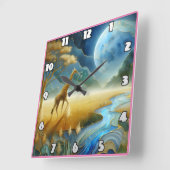 Giraffe Weide unter einem lebhaften Mond Quadratische Wanduhr (Winkel)