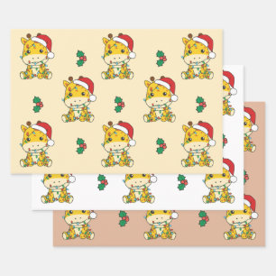 Giraffe Weihnachts-Wintertiere Feiertage Giraffen Geschenkpapier Set