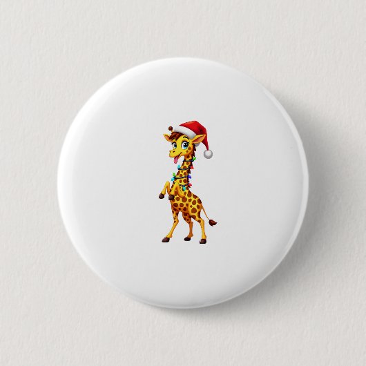 Giraffe Weihnachtsbeleuchtung Lustiger Weihnachtsm Button (Vorderseite)