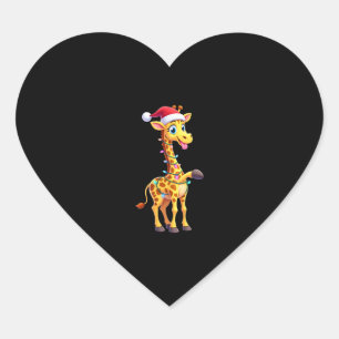 Giraffe Weihnachtsbeleuchtung Lustiger Weihnachtsm Herz-Aufkleber