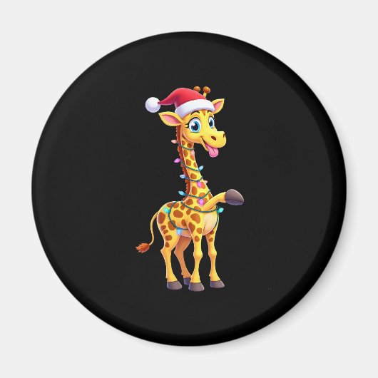 Giraffe Weihnachtsbeleuchtung Lustiger Weihnachtsm Magnet (Vorne)