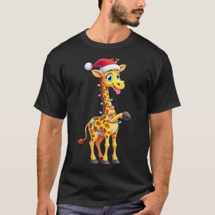 Giraffe Weihnachtsbeleuchtung Lustiger Weihnachtsm T-Shirt