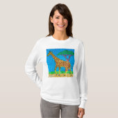 Giraffe (weiß) - Shirt für Frauen mit langem Schla (Vorne ganz)