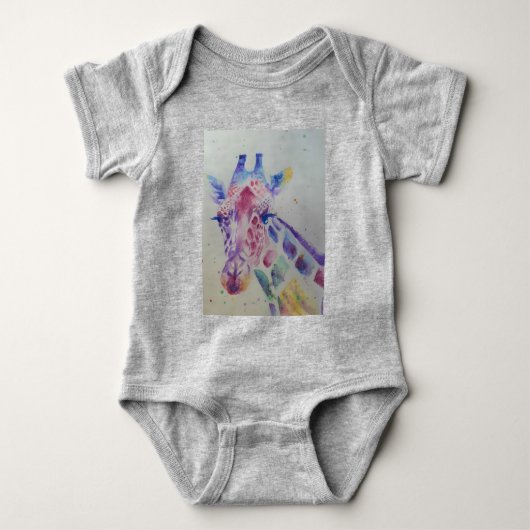 Giraffe Whimsical Watercolor Gray Babies Bodysuit Baby Strampler (Vorderseite)