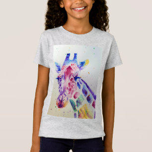 Giraffe Whimsical Watercolor Grey Girls T Shirt