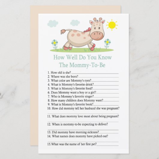 Giraffe Wie gut kennen Sie das Baby-Duschspiel (Vorne/Hinten)