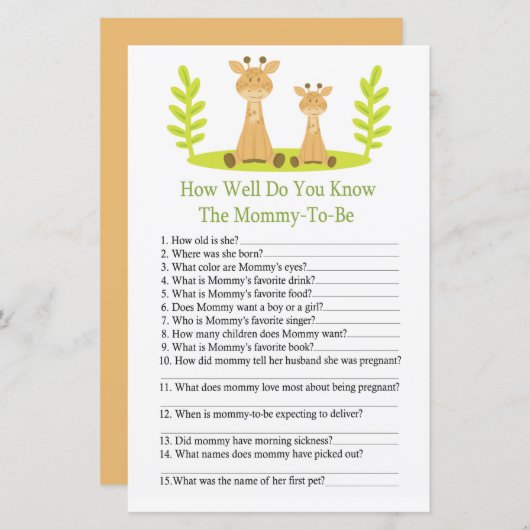 Giraffe Wie gut kennen Sie das Baby-Duschspiel (Vorne/Hinten)