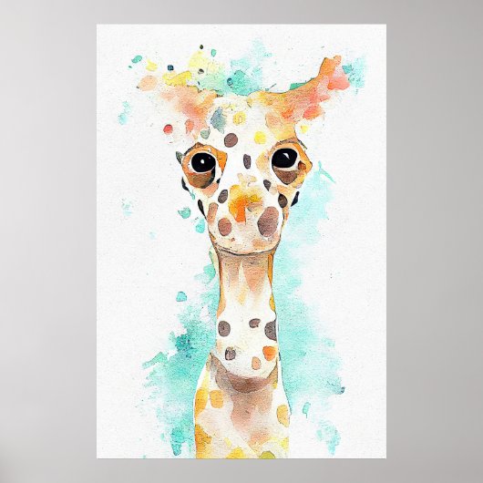Giraffe Wild Animal Nature Wasserfarben Malerei Poster (Vorne)