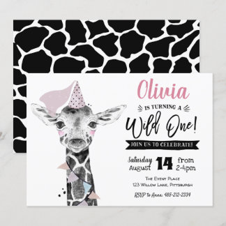 Giraffe Wild One | Mädchen Einladung 1. Geburtstag