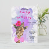 Giraffe Wildtier Wasserfarbene Mädchen zum Geburts Einladung (Stehend Vorderseite)