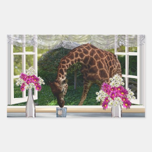 Giraffe Window Dresser, Rechteckiger Aufkleber (Vorderseite)