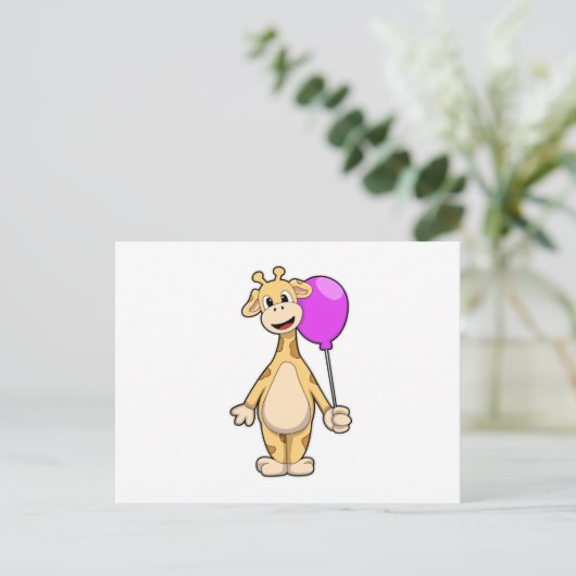 Giraffe with Balloon Postkarte (Stehend Vorderseite)