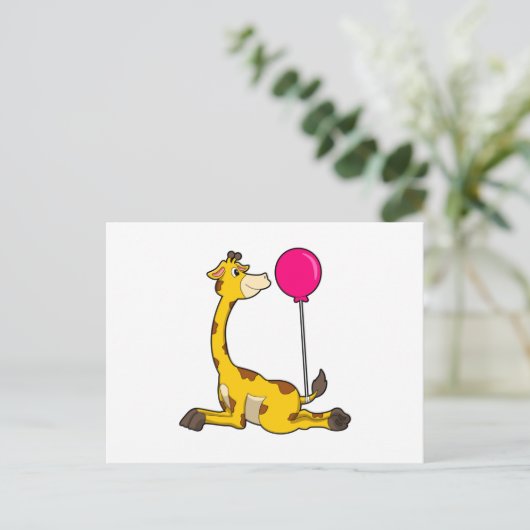 Giraffe with Balloon Postkarte (Stehend Vorderseite)
