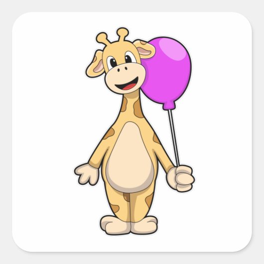 Giraffe with Balloon Quadratischer Aufkleber (Vorderseite)