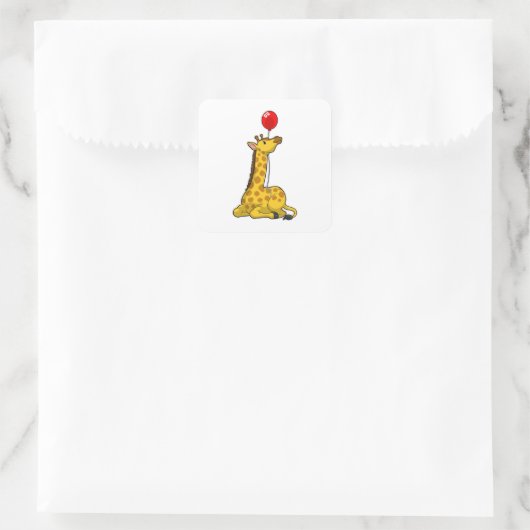 Giraffe with Balloon Quadratischer Aufkleber (Tasche)