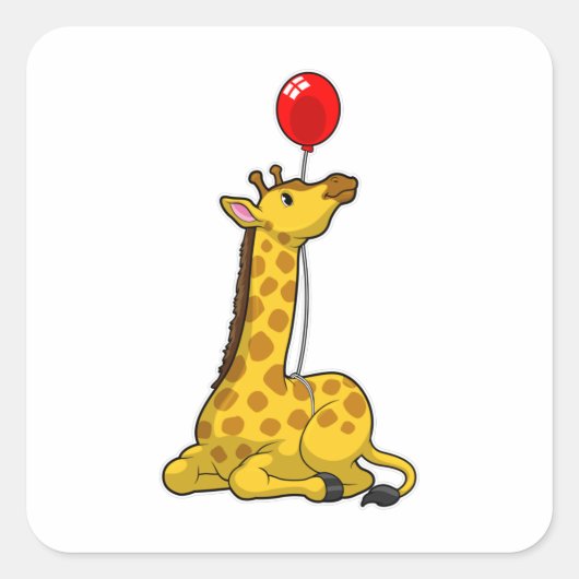Giraffe with Balloon Quadratischer Aufkleber (Vorderseite)