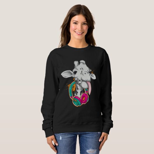 Giraffe with Headphones Wild Animals Sweatshirt (Vorne ganz)
