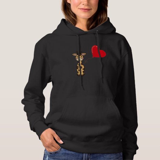 Giraffe With Heart Balloon Valentines Day Love Boy Hoodie (Vorderseite)
