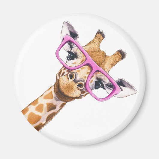 Giraffe with Pink Glasses Cute Animal Magnet (Vorne)