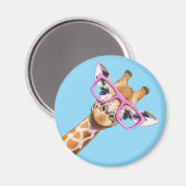 Giraffe with Pink Glasses Cute Animal Magnet #2 (Vorderseite/Rückseite)