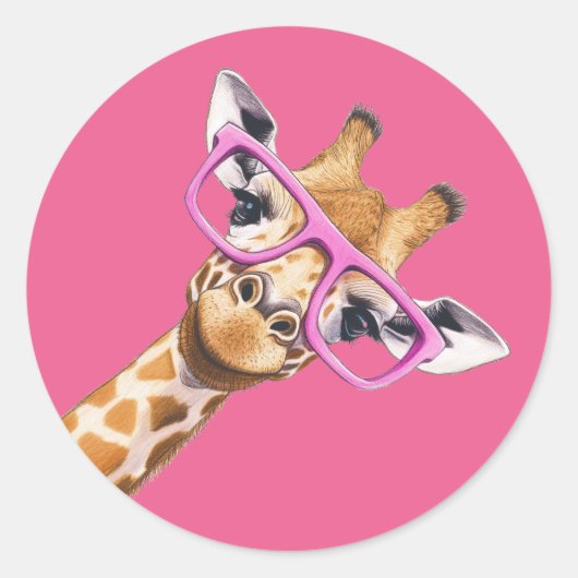 Giraffe with Pink Glasses Cute Animal Sticker (Vorderseite)