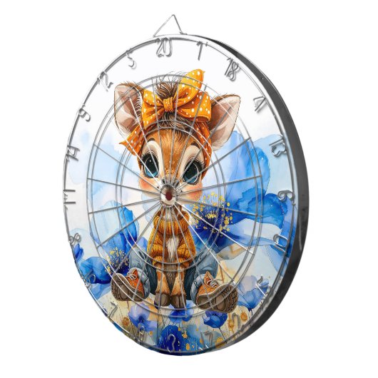 Giraffe with polka dot bow blue poppies dartscheibe (Vorderseite rechts)