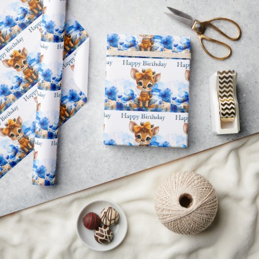Giraffe with polka dot bow Happy Birthday Geschenkpapier (Kunsthandwerk)