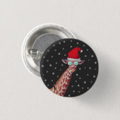 Giraffe With Santa Hat and Sungasse on Black Button (Vorne & Hinten)