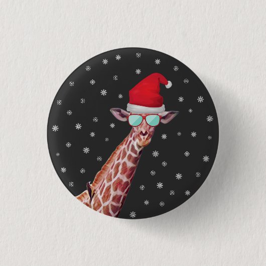 Giraffe With Santa Hat and Sungasse on Black Button (Vorderseite)