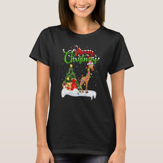 Giraffe Xmas Decorations Santa Giraffe Christmas T-Shirt (Vorderseite)