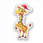 Giraffe Xmas Lighting Funny Santa Giraffe Christma Aufkleber (Vorderseite)