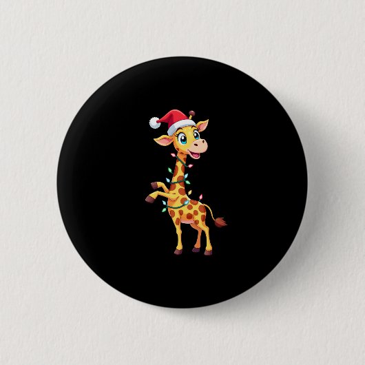 Giraffe Xmas Lighting Funny Santa Giraffe Christma Button (Vorderseite)