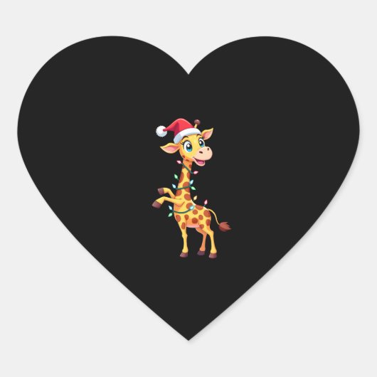 Giraffe Xmas Lighting Funny Santa Giraffe Christma Herz-Aufkleber (Vorderseite)