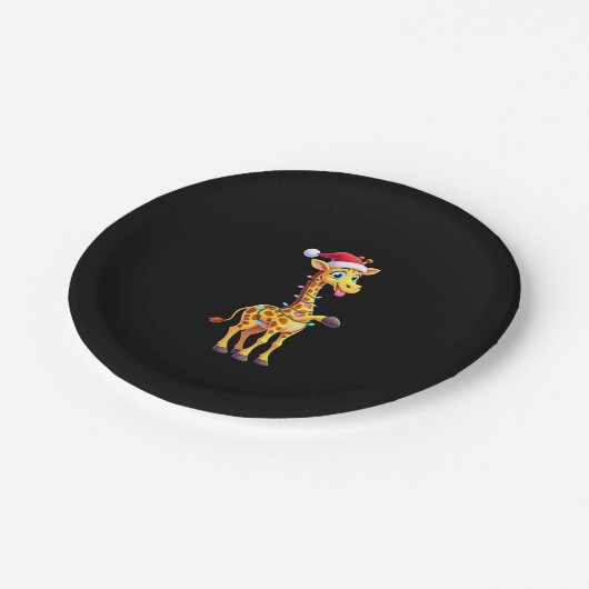 Giraffe Xmas Lighting Funny Santa Giraffe Christma Pappteller (Schrägansicht)