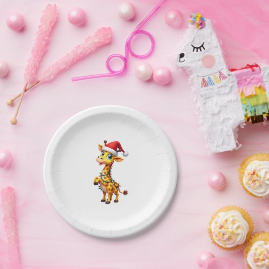 Giraffe Xmas Lighting Funny Santa Giraffe Christma Pappteller (Party)