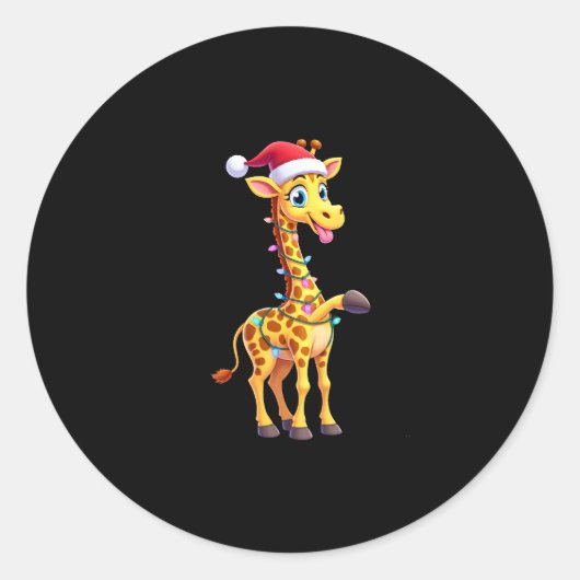 Giraffe Xmas Lighting Funny Santa Giraffe Christma Runder Aufkleber (Vorderseite)